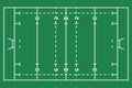 Flat green Rugby field. Top view of American football field with line template. Vector stadium.