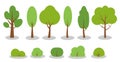 Flat green summer tree bush forest icon vector set Royalty Free Stock Photo