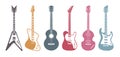 Flat guitars. Acoustic guitar, electric guitar on white background. Isolated stylish art. Vector set Royalty Free Stock Photo