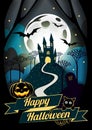 Flat Halloween Icon and Halloween Character, element design, Blue Halloween Background, Vector Illustration, Trick or Treat