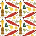 Flat hand drawn fish cooking icons seamless pattern Royalty Free Stock Photo