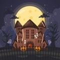 flat hand drawn realistic design spooky halloween house