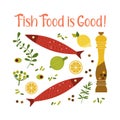 Flat hand drawn vector fish cooking icon collection Royalty Free Stock Photo