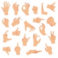 Flat hand gestures. Pointing human finger gesture, open hand signal. Arm communication attention signs vector collection Royalty Free Stock Photo