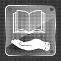 flat hand giving the book icon on metallic background Royalty Free Stock Photo