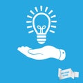 Flat hand giving light lamp bulb icon