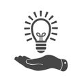 Flat hand giving light lamp bulb icon