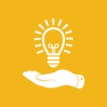 Flat hand giving light lamp bulb icon