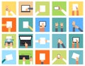 Flat hand icons holding various devices and hands Royalty Free Stock Photo