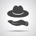 Flat hand showing black hat icon Royalty Free Stock Photo