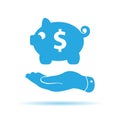 Flat hand showing blue piggy bank icon Royalty Free Stock Photo