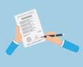 Flat Hand Signing on Contract Paper. Royalty Free Stock Photo