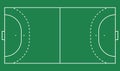 Flat handball field, green grass. Field with line template. Vector Handball stadium.