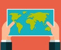 Flat hands holding a map Royalty Free Stock Photo