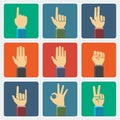 Flat hands icon set