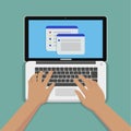 Flat Hands typing on white keyboard with laptop computer Royalty Free Stock Photo