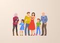 Flat Happy Family portrait lifestyle vector illustration. Children, parents, grandparents. Parenting character: mother, father Royalty Free Stock Photo