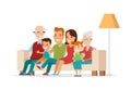 Flat Happy Family watching TV illustration.