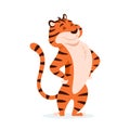 Flat happy smiling striped tiger isolated on white Royalty Free Stock Photo