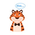 Flat happy smiling thinking striped tiger portrait Royalty Free Stock Photo