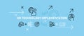 Flat header design for HR technology implementation IT system integration workforce management strategy concepts with