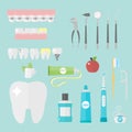 Flat health care dentist symbols research medical tools healthcare system concept and medicine instrument hygiene