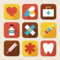 Flat Health and Medicine Squared App Icons Set