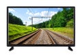 Flat high definition TV with railway on the screen Royalty Free Stock Photo