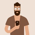 Flat hipster man character . Vector illustration . EPS 10.