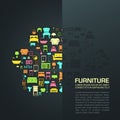 Flat home furniture icon design in a sofa shape with half transparent background space with sample text, create by vector