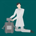 Flat home robot engineer occupation. Future designer, Futuristic mechanic profession. Specialist of robotics and it technology