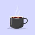 Flat hot black coffee cup mockup steam icon vector