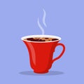 Flat hot red coffee cup mockup steam icon vector
