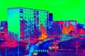 Flat house in cold surrounding scan. Thermal color spectre scale. Infra or thermography