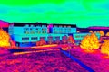 Flat house in cold surrounding scan. Thermal color spectre scale. Infra or thermography Royalty Free Stock Photo