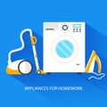 Flat household appliances background concept. Vector illustration design