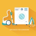 Flat household appliances background concept.