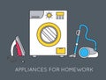 Flat household appliances background concept. Vector illustration design