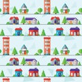 Flat houses seamless pattern, vector illustration