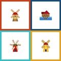 Flat Icon Alternative Set Of Watermill, Ecology, Turbine And Other Vector Objects. Also Includes Windmill, Farm, Wheel
