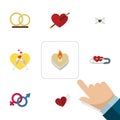 Flat Icon Amour Set Of Closed, Fire Wax, Sexuality Symbol And Other Vector Objects. Also Includes Sexuality, Ring
