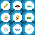 Flat Icon Animal Set Of Osseous, Vaccine, Bird Prison And Other Vector Objects. Also Includes Cage, Dog, Vaccine