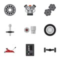 Flat Icon Auto Set Of Motor, Turnscrew, Automatic Transmission And Other Vector Objects. Also Includes Screwdriver