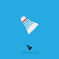 Flat icon badminton game. Sport emblem. White volant badminton on a blue background. Royalty Free Stock Photo