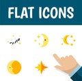 Flat Icon Bedtime Set Of Asterisk, Lunar, Nighttime And Other Vector Objects. Also Includes Night, Moon, Sky Elements. Royalty Free Stock Photo