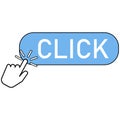 Flat icon with blue click bar. Button hand pointer clicking. Click here web button sign. Clicking finger icon. EPS 10. Royalty Free Stock Photo