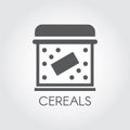 Flat icon of box for storing cereals, dry breakfast, cornflakes and other bulk products. Kitchenware labels