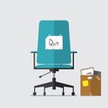 Flat icon of business chair with quit message on paper and cardboard box