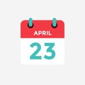 Flat icon calendar 23 of April. Date, day and month.