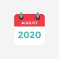 Flat icon calendar August 2020.